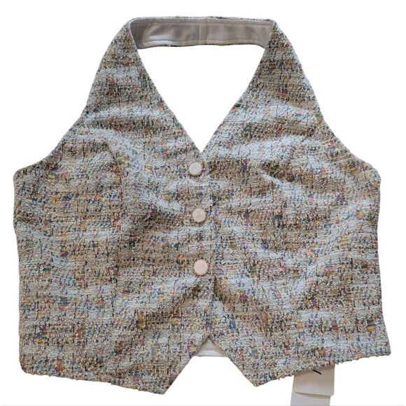 Dazy Sleeveless Textured Tweed Pastel Rainbow Halter Vest Women's XL NWT - Picture 6 of 11